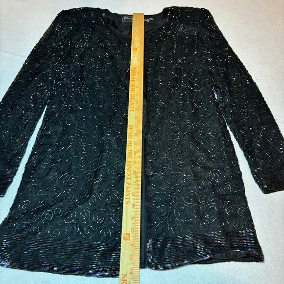 Robert Anthony Black Silk Beaded Open Cardigan Size Medium Party Holiday Dressy - Picture 3 of 6